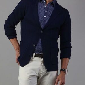 NEW Collars & Co Navy Milano Deconstructed Knit Merino Sweater Blazer XXL